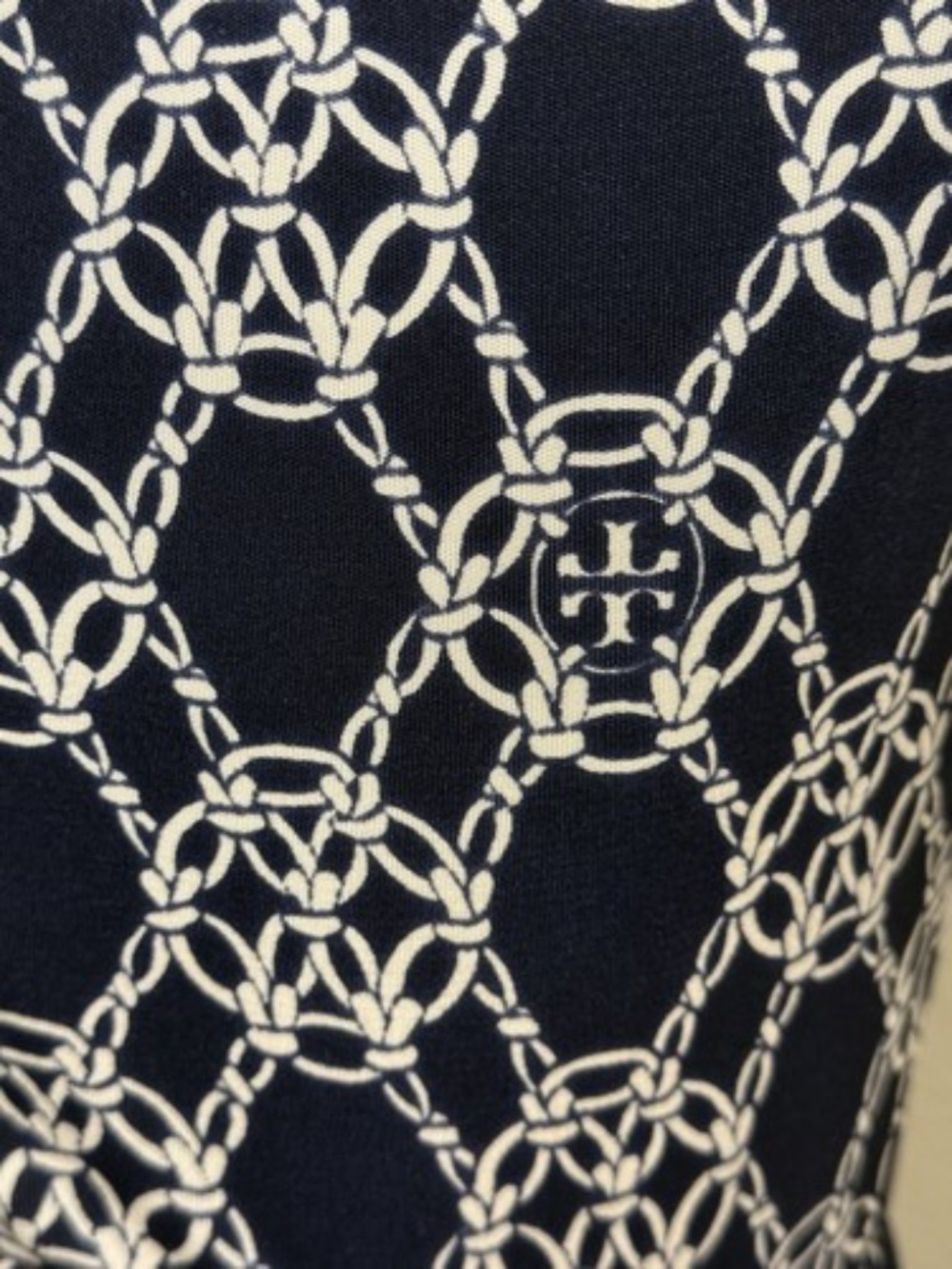 Tory Burch Womens Small Nicola Navy White Chain Print Silk Jersey Dress - Picture 8 of 10